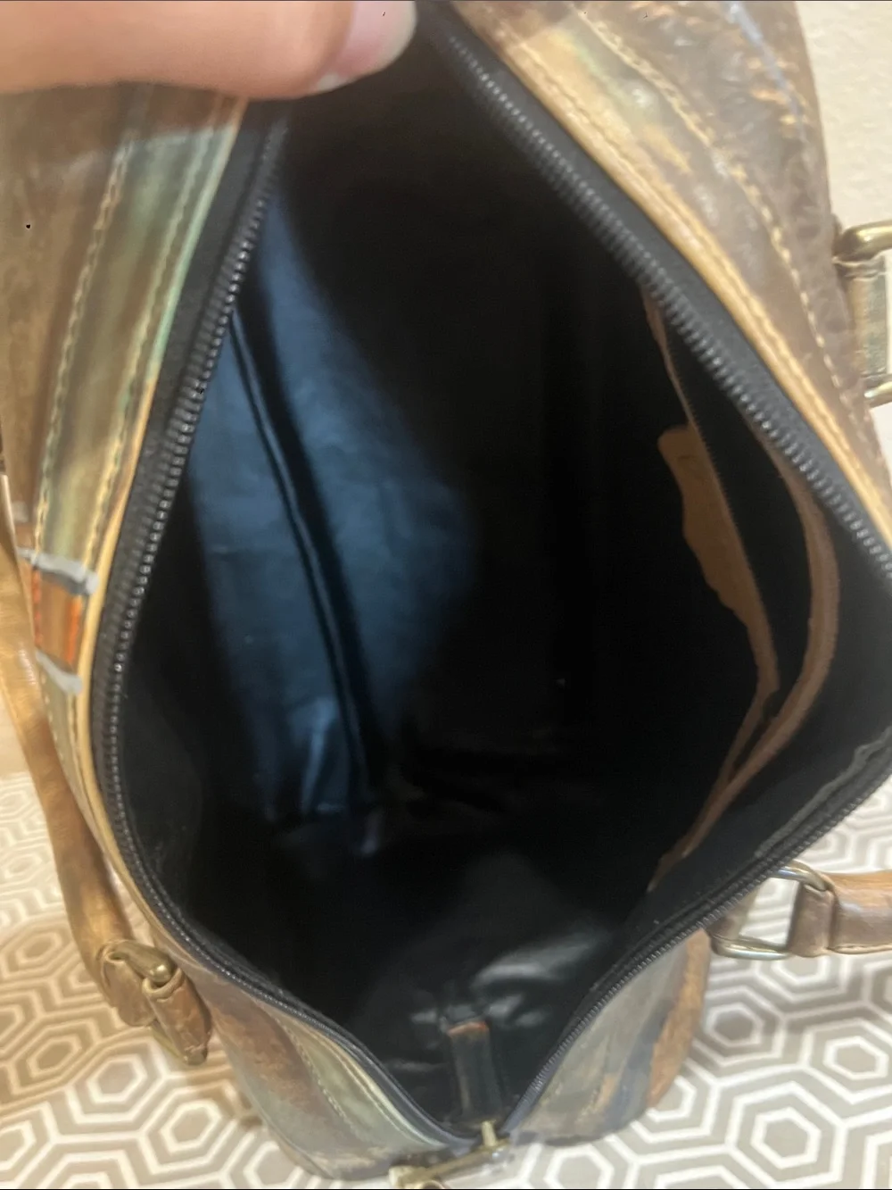 Hand-Trimmed Leather Dome Satchel - Multicolor Artistic Finish